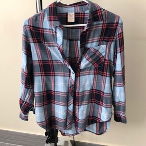 3 for $15— Blue & Coral Flannel Button Up